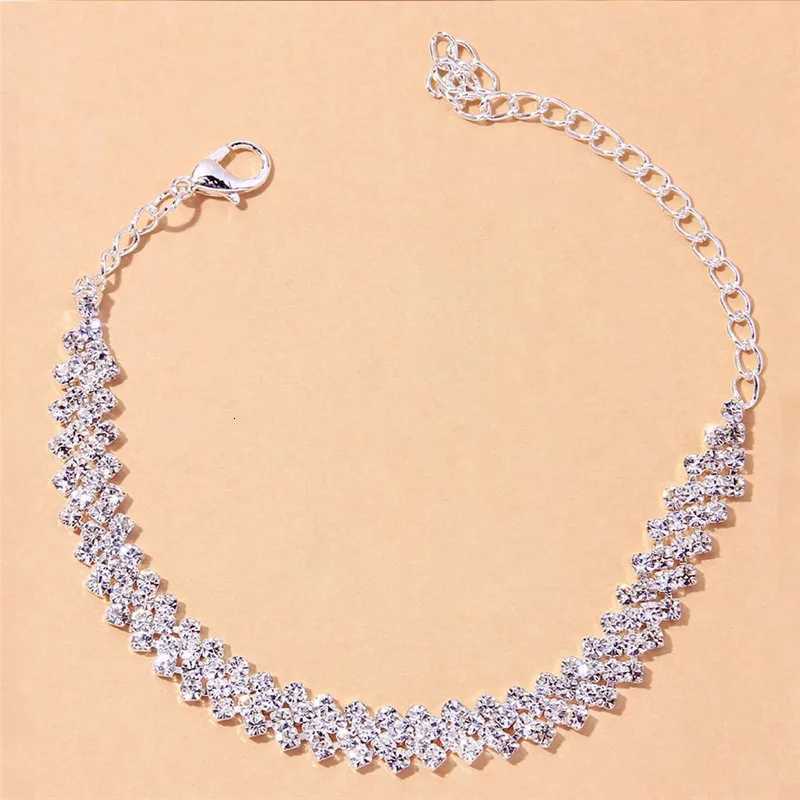 Shining Cubic Zirconia Chain Anklet for Women Fashion Silver Color Ankle Barefoot Sandals Foot Jewelry Y250805