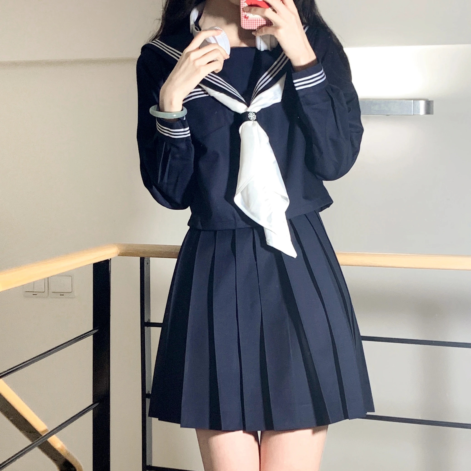 Navy Three Lines Sailor Suit Summer Spring Japanese School Uniform College High Girls Students Uniforms Pleated Skirt 250729