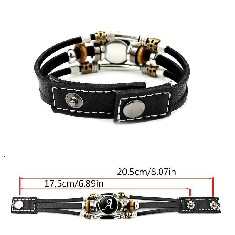 Vintage 26 Letter Leather Bracelet English Initial Glass Snap Button Bracelets For Men Women W250807