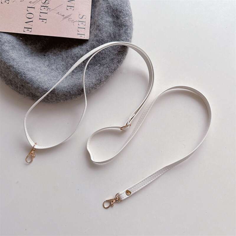 Simple Solid Color Cross Pattern Leather Multi-Color Adjustable Strap Lanyard Student ID Work Badge