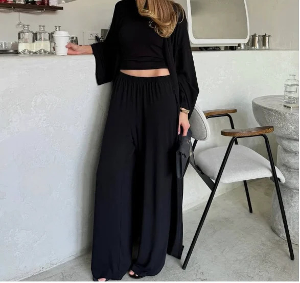 Womens Urban Lazy Suit 2025 Spring Summer Latest Casual Long Cardigan Long Sleeved Top High Waisted Pants Fashion Set 250805