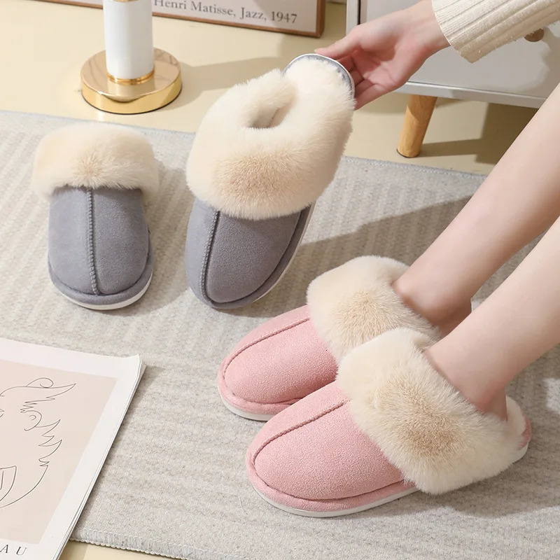 Shevalues Fashion Fur Slippers Women Fluffy Winter House Shoes Memory Foam Fuzzy Slippers Short Plush Slipper Indoor And Outdoor 250805
