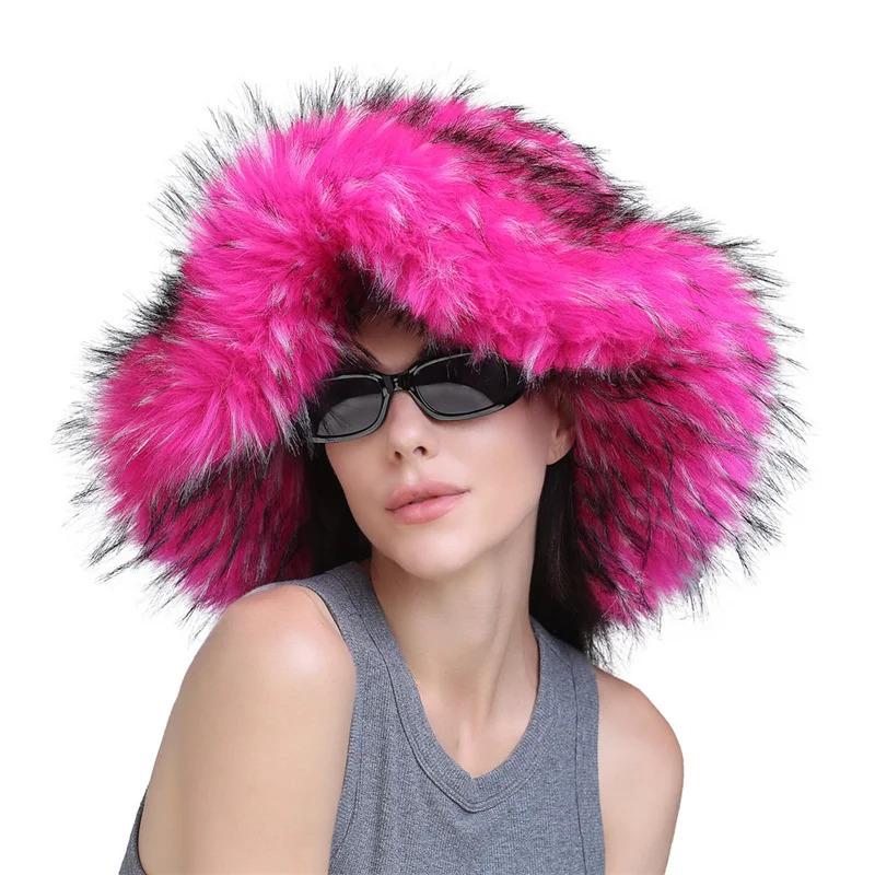 Fluffy Faux Fur Fisherman Hat For Women Winter Hats Plush Ear Protection Cap Windproof Warm Female Panama Caps Solid Bucket Hats 250806