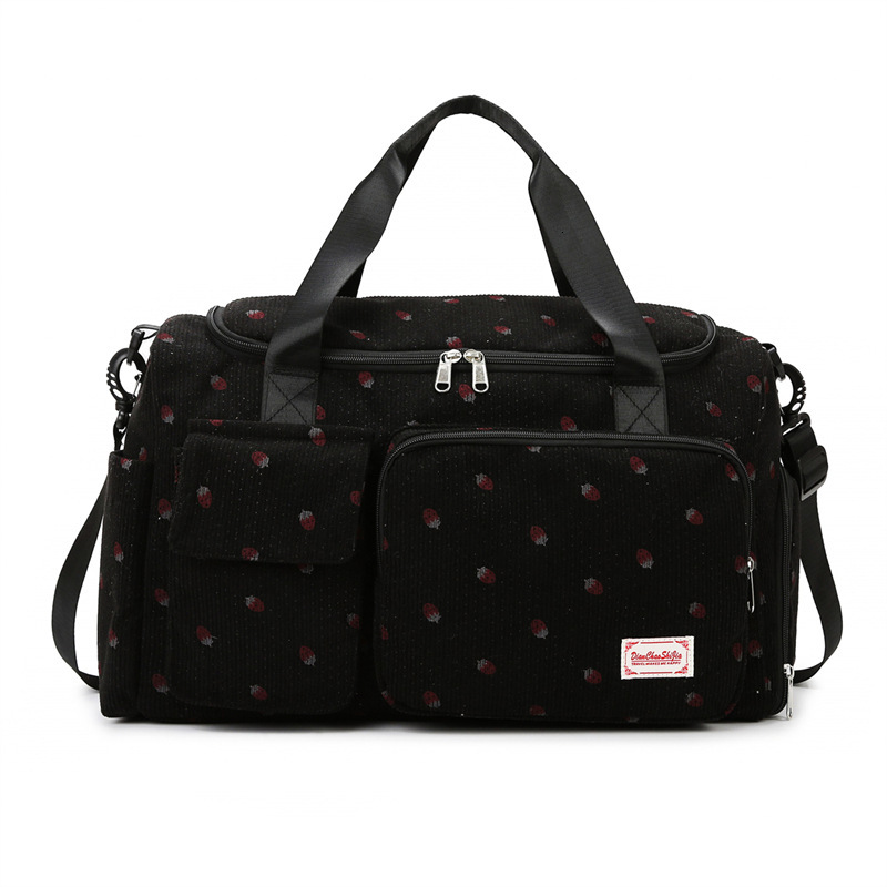 New Strawberry Corduroy Travel Large Capacity Lightweight Gym Handheld Shoulder Luggage Storage Bag
