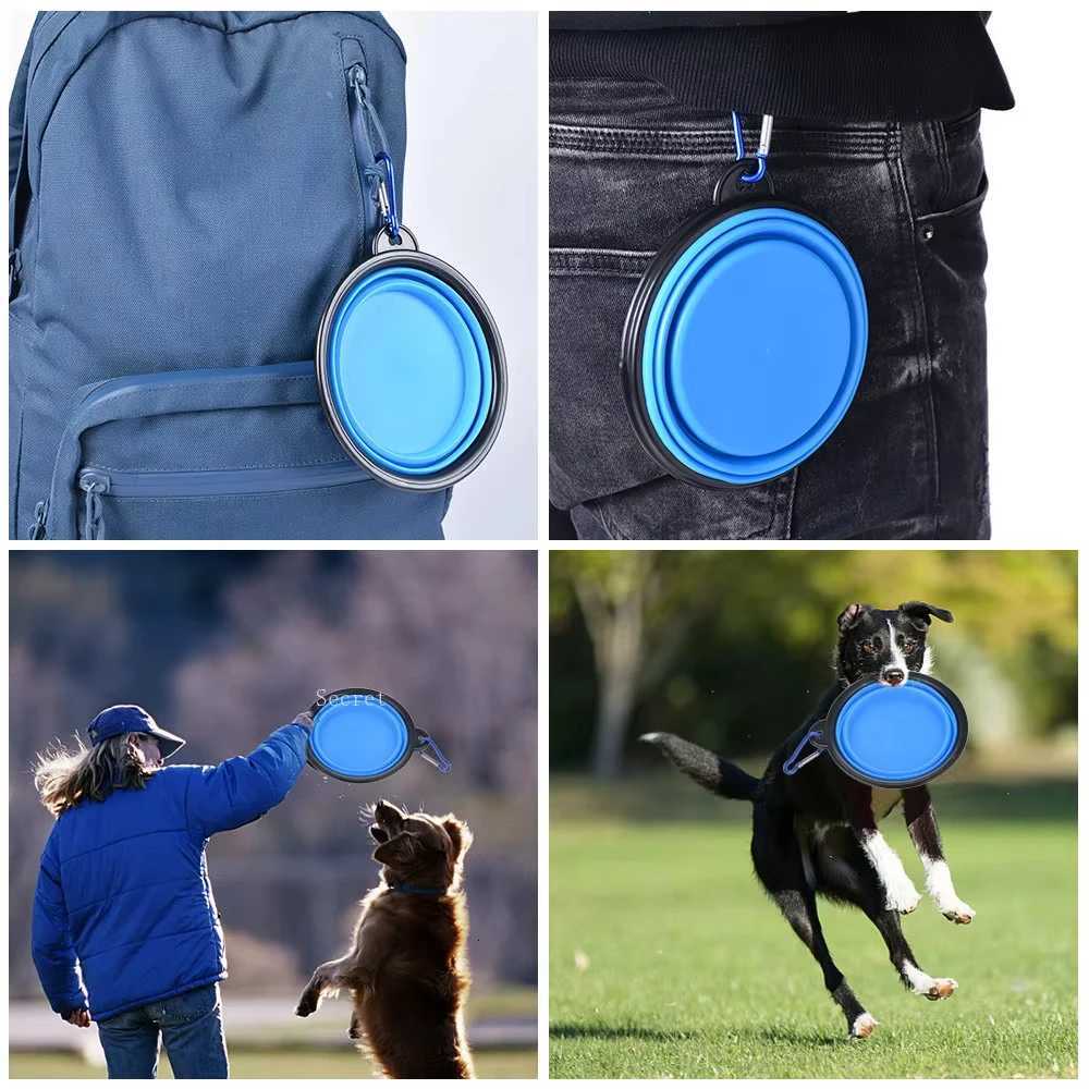 Collapsible Pet Silicone Dog Food Water Bowl Outdoor Camping Travel Portable Folding Supplies Dishes with Carabiner Y250806