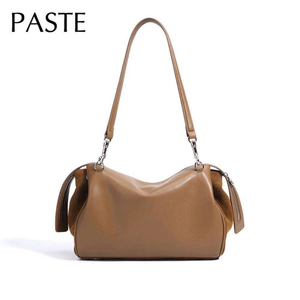 Noble Ins Chic Design High Quality Long-Handle Casual Tote Winter Kakhi Coffee Color Matte Suede + Cow Leather Women Handbag 20250805