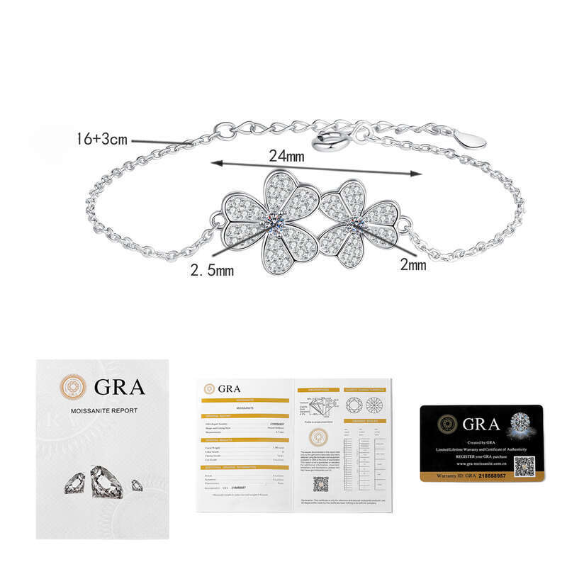 Iced Out VVS Clover Light Korean Style Three Flower Bangle Full Dia Moissanite Bracelet