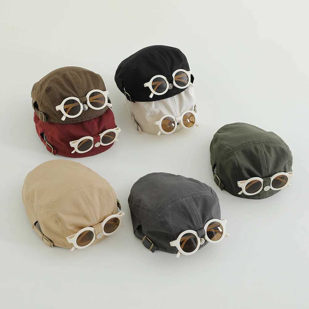 Childrens Cs With Glasses Handsome Spring Summer Baby British Beret Hats Boys Girls Korean Painter Hat For Kids 2-5 Years XJ250807