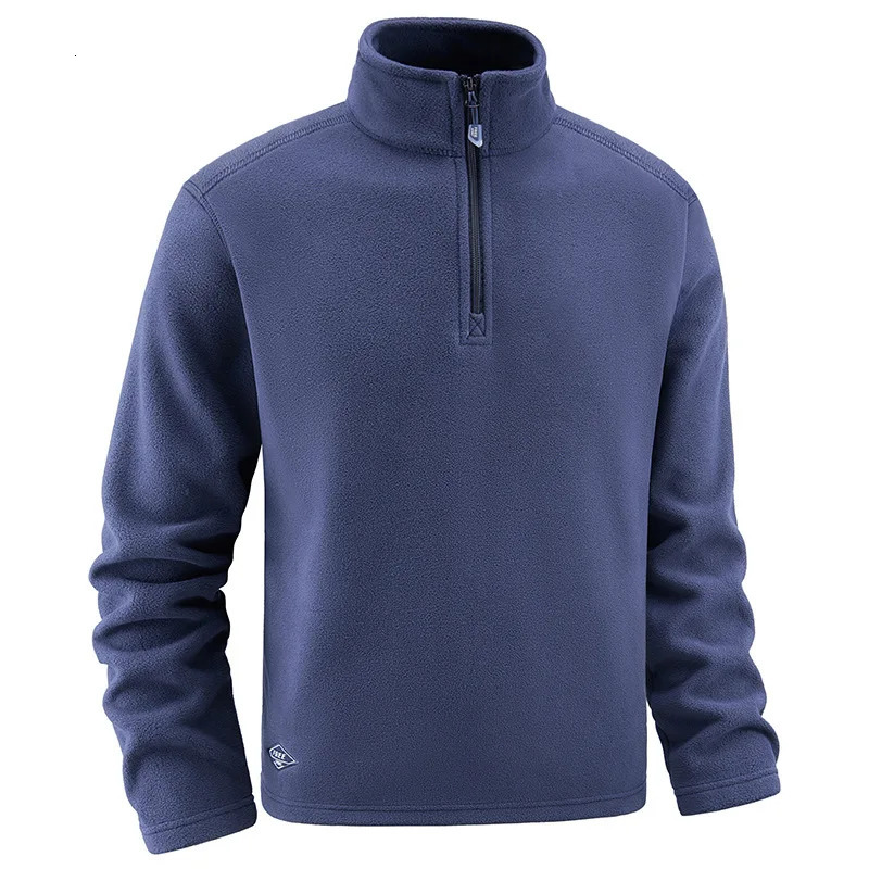 Autumn Winter Thicken Warm Fleece Hoodless Sweatshirt for Men Solid Color Stand Collar Zipper Neck Pullover Mens 250807