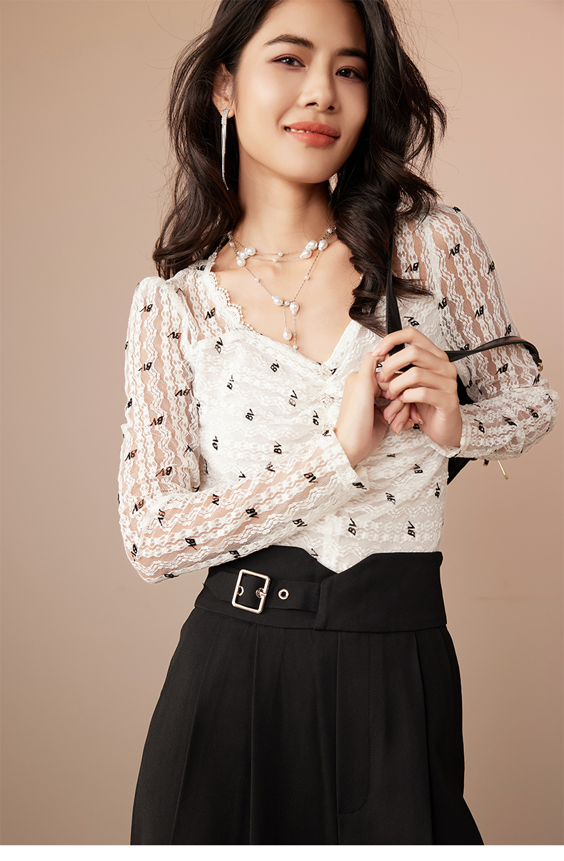 Long Sleeve Shirts for Women Lace V Neck Ruffles Slim Fit Basic Tee Tops 2025 Casual T-Shirt Going Out Fall Outfits 6112680