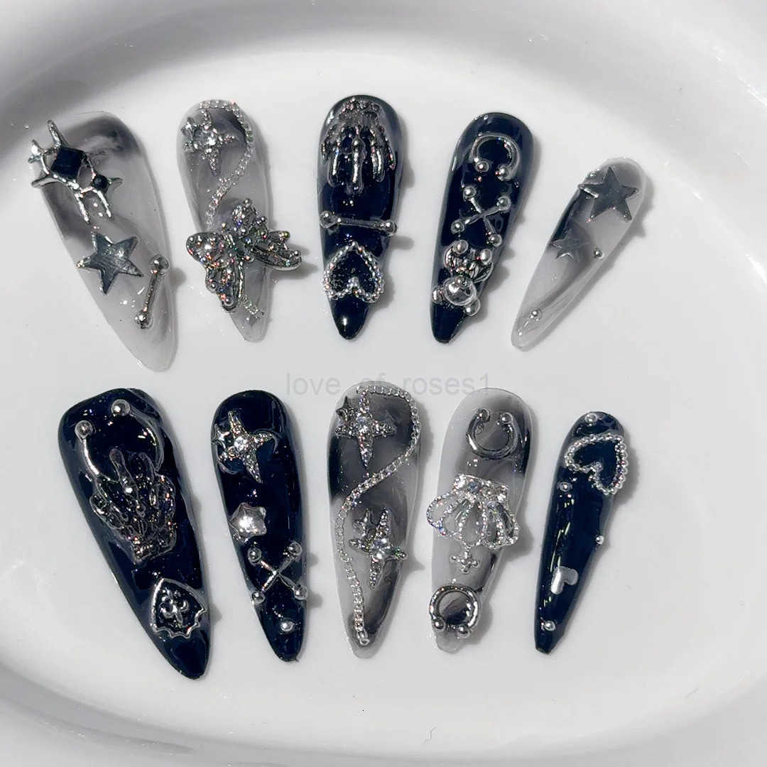 10pcs Halloween Handmade Press-on Nails European Heavy Metal 3D Fake Nails Wearable Detachable Spice Girls False Nails Z250807