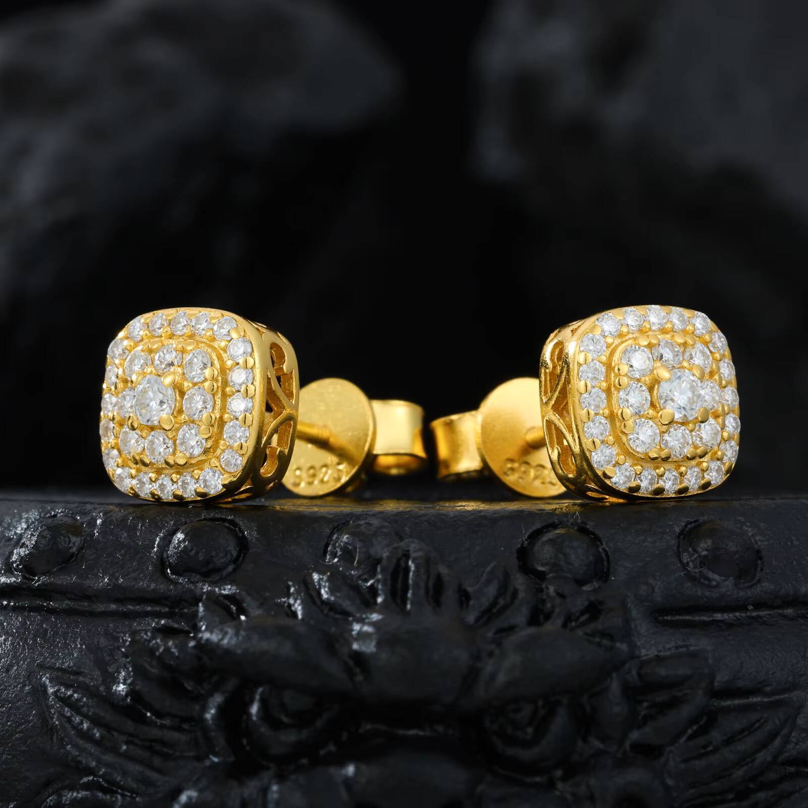 Sparkling Hip Hop Jewelry Custom 925 Sterling Silver 3 Rows Moissanite Stud Earring Luxury Diamond Fashion Jewelry