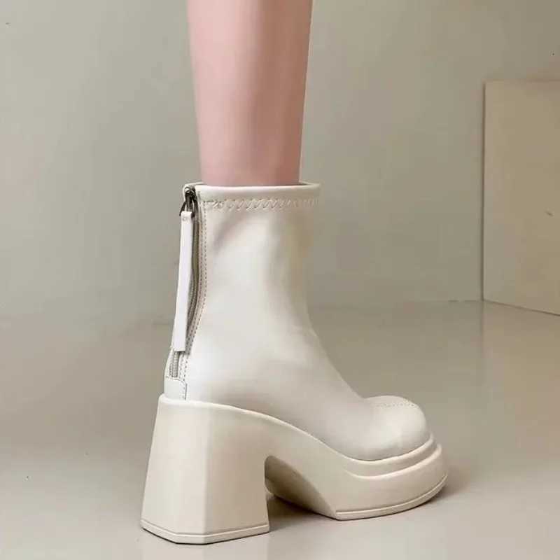 Booties Work Very High Heels Leather Female Short Shoes Combat Heeled Womens Ankle Boots Punk Style Boot Y2k Spring 2024 Autumn XJ250807
