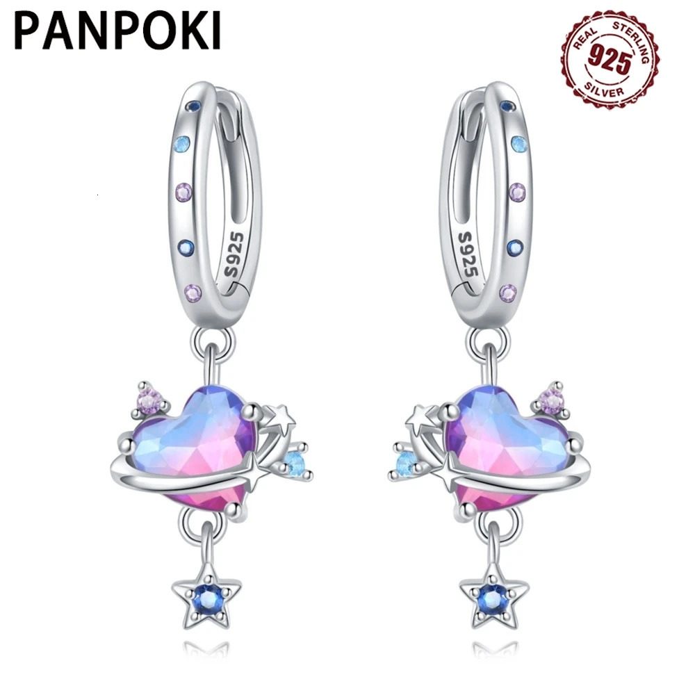 925 Sterling Silver Heart Drop Earrings For Women Geometric Earring Love Colored Party Jewelry Birthday Wedding Fine Gifts 250805