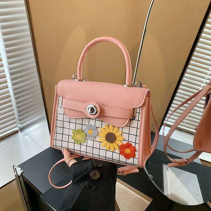 New Cute Plaid Print Crossbody Women S Clash Color Shoulder Textured Versatile Handheld Tote Bag