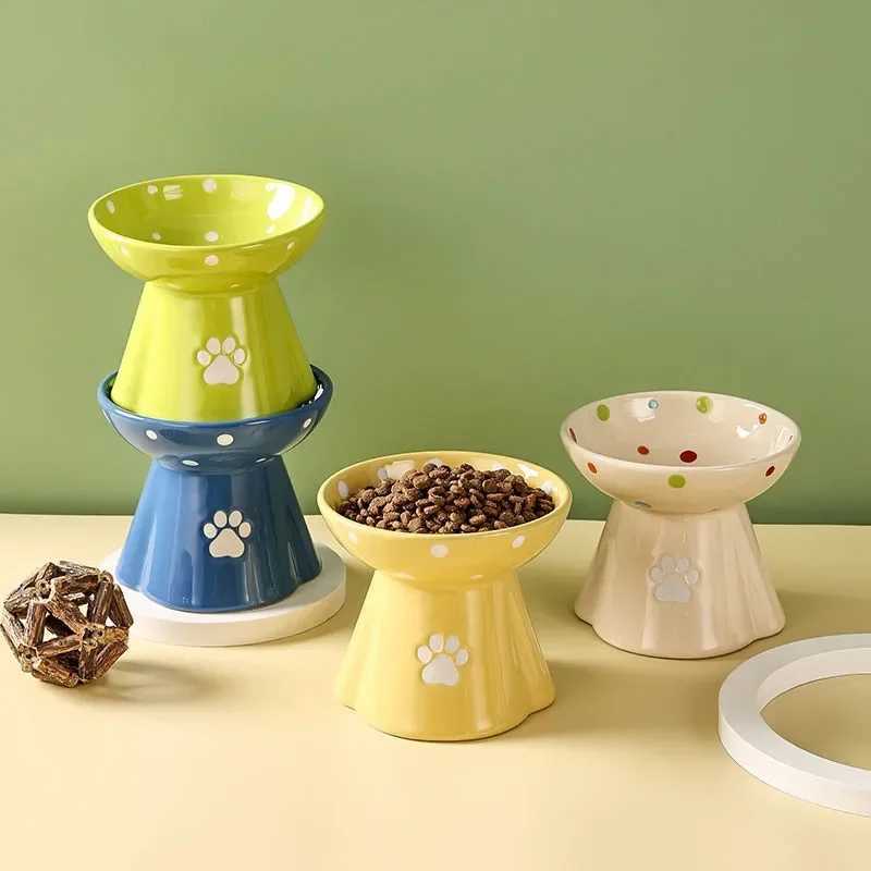 High Foot Ceramic Dogs Cats Bowl Anti Overturning Pet Feeder Safety Environmental Dog Food Water Bowls Dog Accessories Y250806