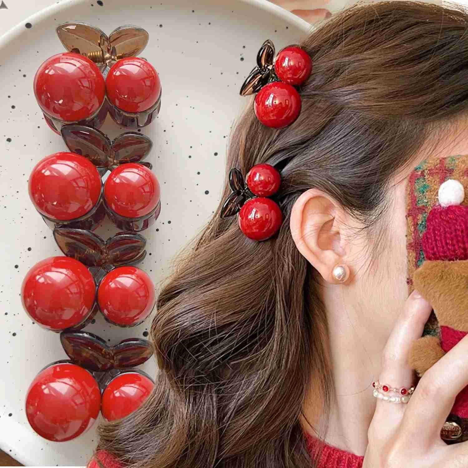 Cherry Red Bow Velvet Texture Elegant Hair Clip Fashionable Versatile Edge Hairpin Sweet Cool Hair Accessory for Girls U250807