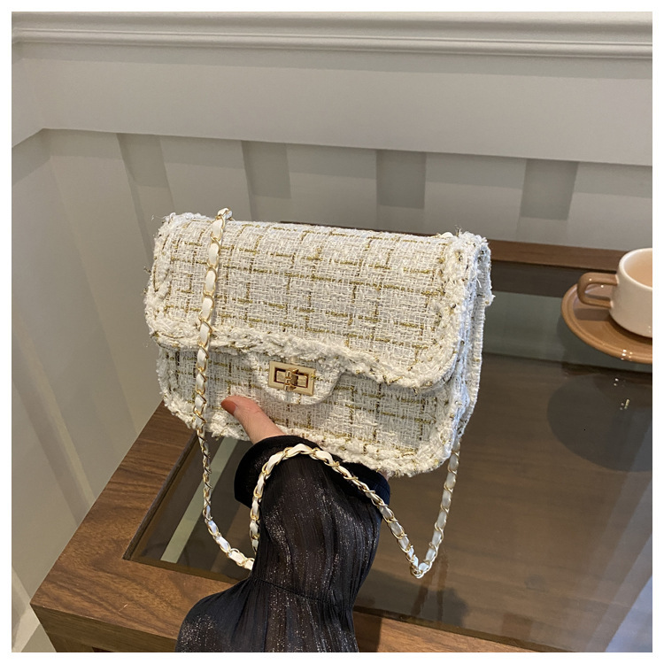 Trendy Women's Bags 2025 New Designer Bag Fashion Woolen Plaid Crossbody Luxury Bag Bag Simple Chain Personality Single Shoulder Small Square Bag