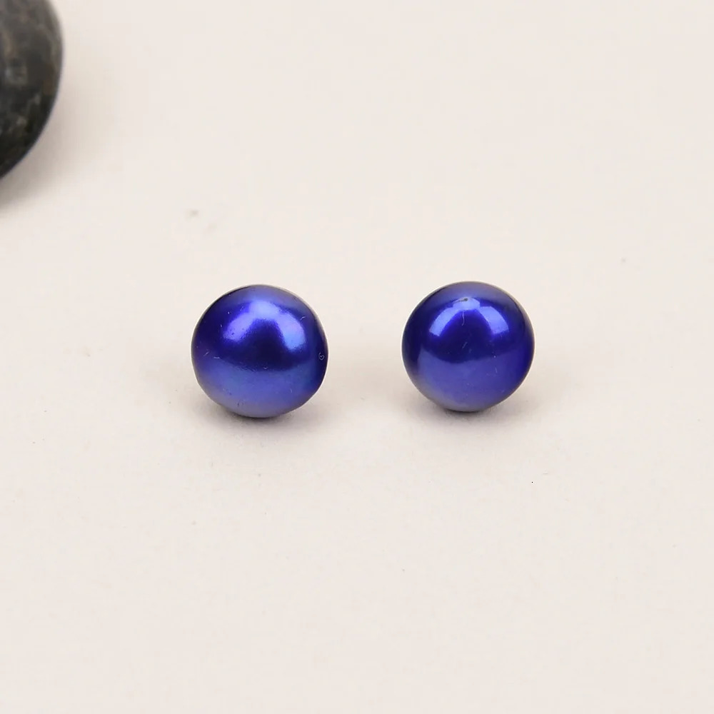 G-G Freshwater Cultured Blue Wine Red Green Button Pearl Gold Color Stud Earrings 250805