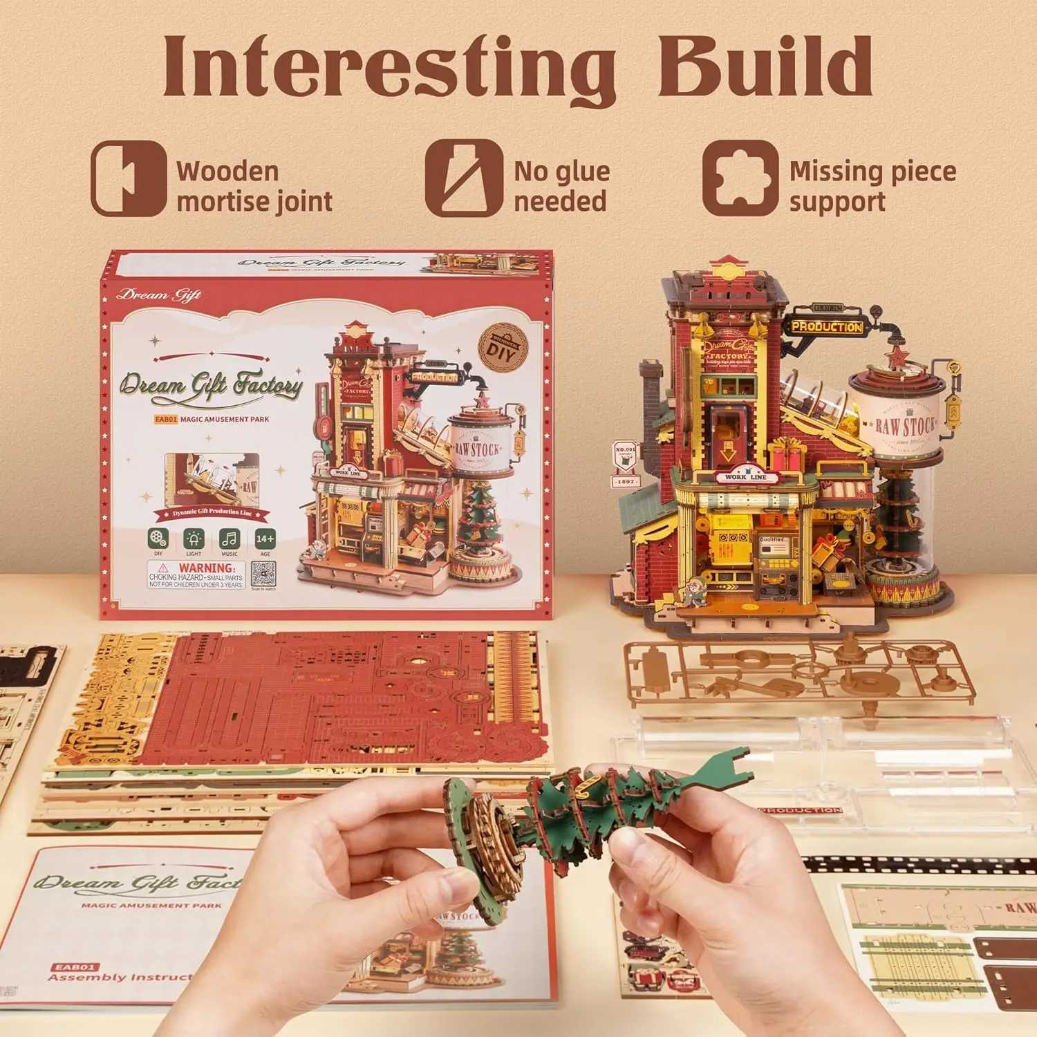 Robotime Rokr Wooden Music Box Christmas Dream Gift Factory 3D Wooden Puzzles Wooden Model Kits Build Best Gifts for Kids Adults W250807