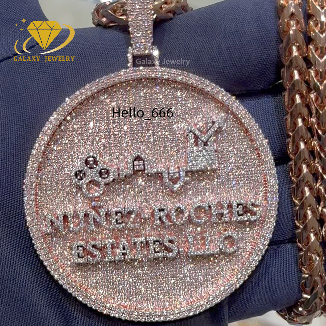 High Quality Hiphop Moissanite Gold Plated 925 Silver Pendant Fully Iced Out Custom Letter Necklace 3D Big Round Disc Pendant