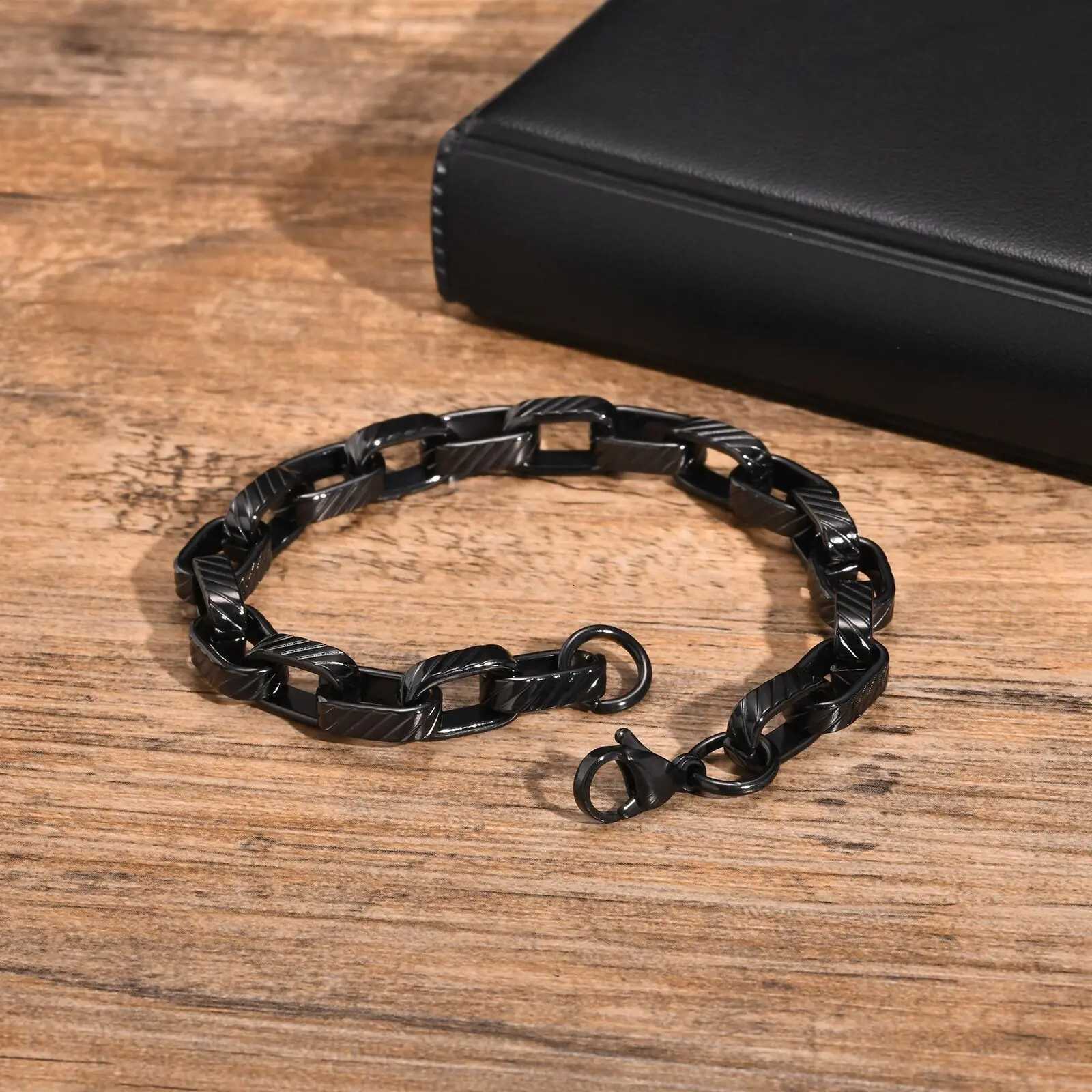 Stainless Steel Rectangular Chain Bracelet for Men Boys Chunky Black Chain Link Bracelet Hip Hop Rock Punk Jewelry W250807