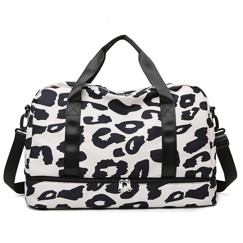 New Sports Fiess Leopard Print Oxford Cloth Lage Fashionable Portable Short Trip Handheld Travel Storage Bag For Women