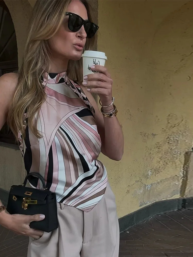 Sexy Printed Halter Top Skirt 3 Piece Set Women Sleeveless Backless Short Pants Mini Skirts Suit Lady Summer Chic 250807