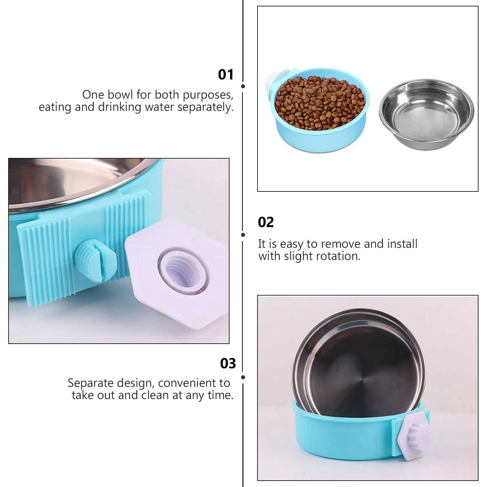 Stainless Steel Dog Bowl Indoor Water Dispenser Feeder Hook on Feeding Crate Bowls Pet Y250806