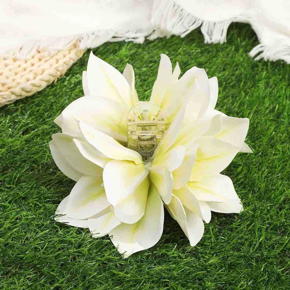 Large Flower Hair Claw Women Wedding White Pink Hair Clip Crab Fashion Girls Ponytail Clip Hair Accessories U250807