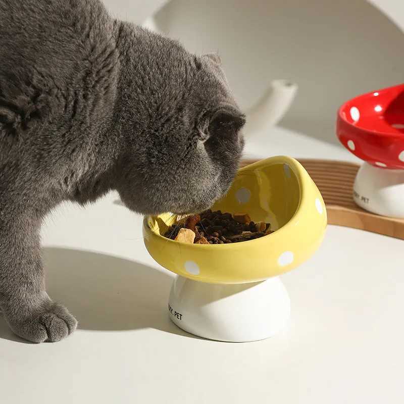 Cat and Dog Rice Bowl Pet Accessories Ceramic High Feet Stable Cute Protection Cervical Spine Cat Dog Drinking Bowls Pet Feeder Y250806