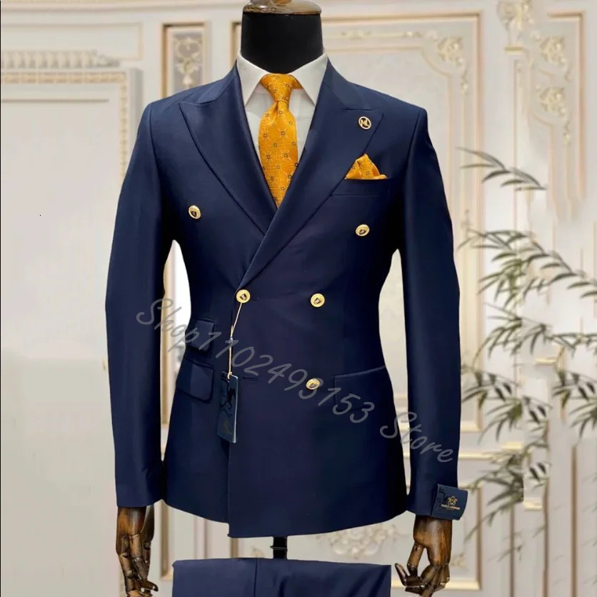 Slim Fit Male Suits 2 Pieces Lapel Double Breasted Wedding Tuxedos Groom Business Wear Man BlazerVest Costume Homme 250807