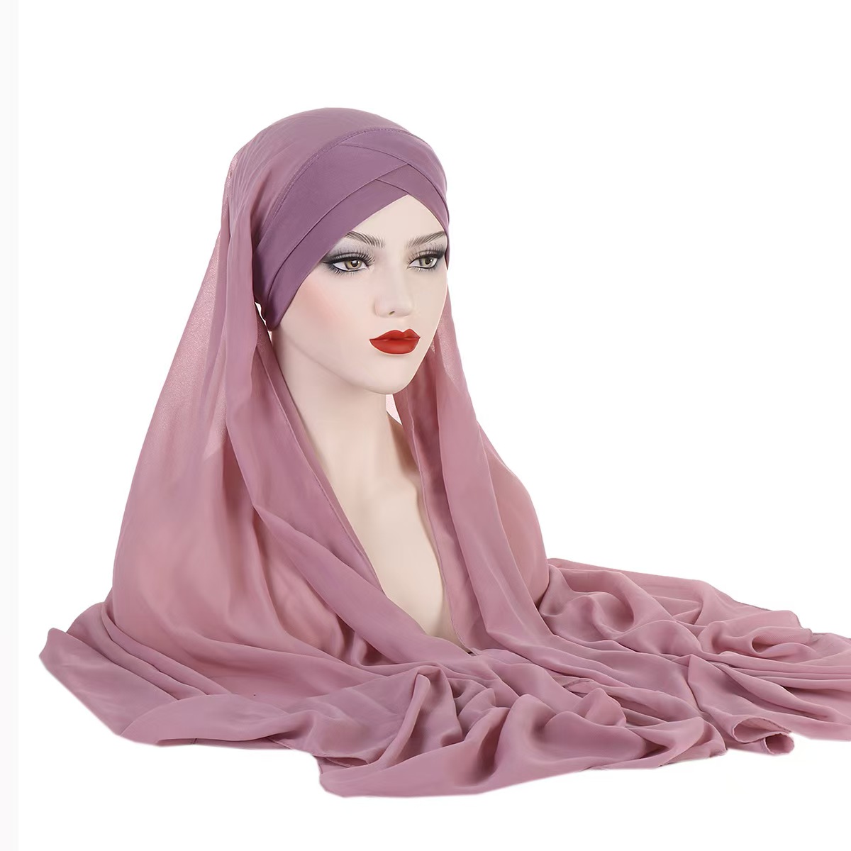 T1411 New convenient chiffon headscarf all seasons solid color chiffon scarf