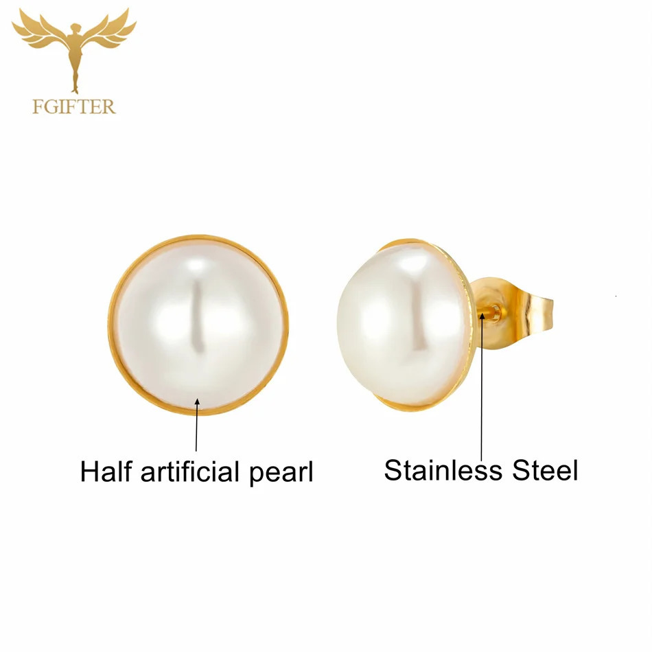 12 Pairs Pack Golden Stainless Steel Stud Earings for Women 5-10mm Half Artificial Pearl Earrings Set piercing acier inoxydable 250805