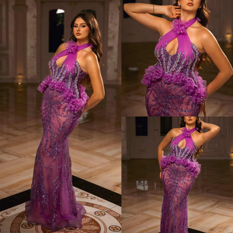 Sexy Criss Cross Straps Crystal Prom Dresses Floral Sleeveless Sequined Lace Evening Gowns Floor Length Party Dress Customized