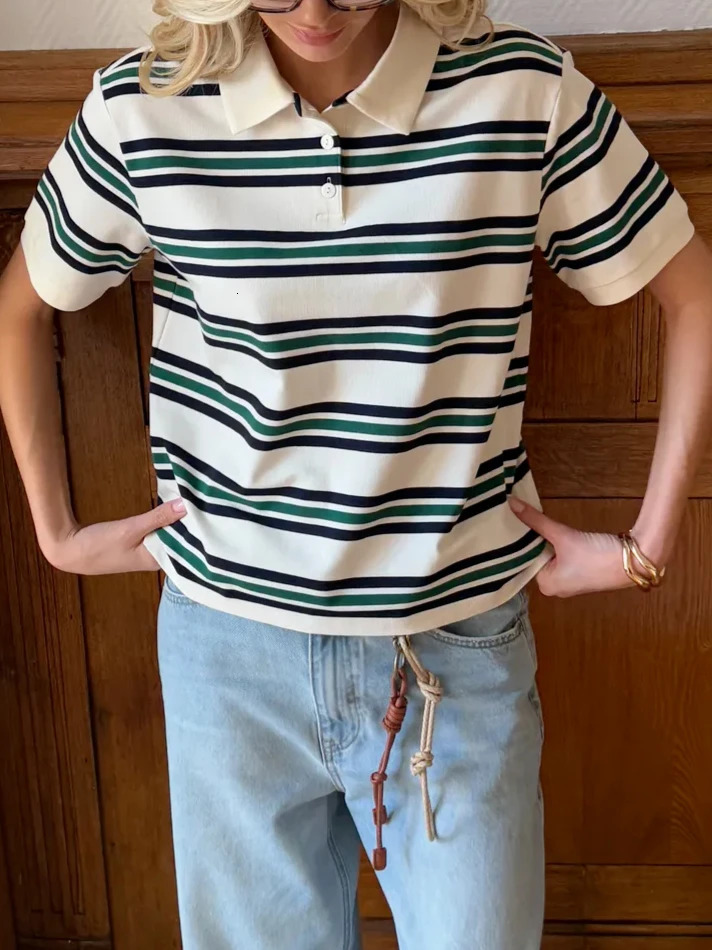 Hirsionsan Polo Neck T Shirt Women Soft Chic Tees 95 Cotton Jumper Clothes Loose Casual Pullover 2025 Summer Crop Tops 250729