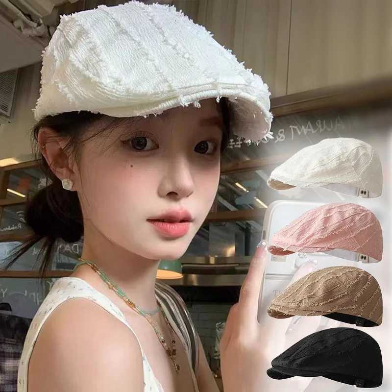 Solid Color Beret C for Women Japanese Retro Striped Painter Hat Spring Summer Versatile Thin Newsboy Womens Gift XJ250807