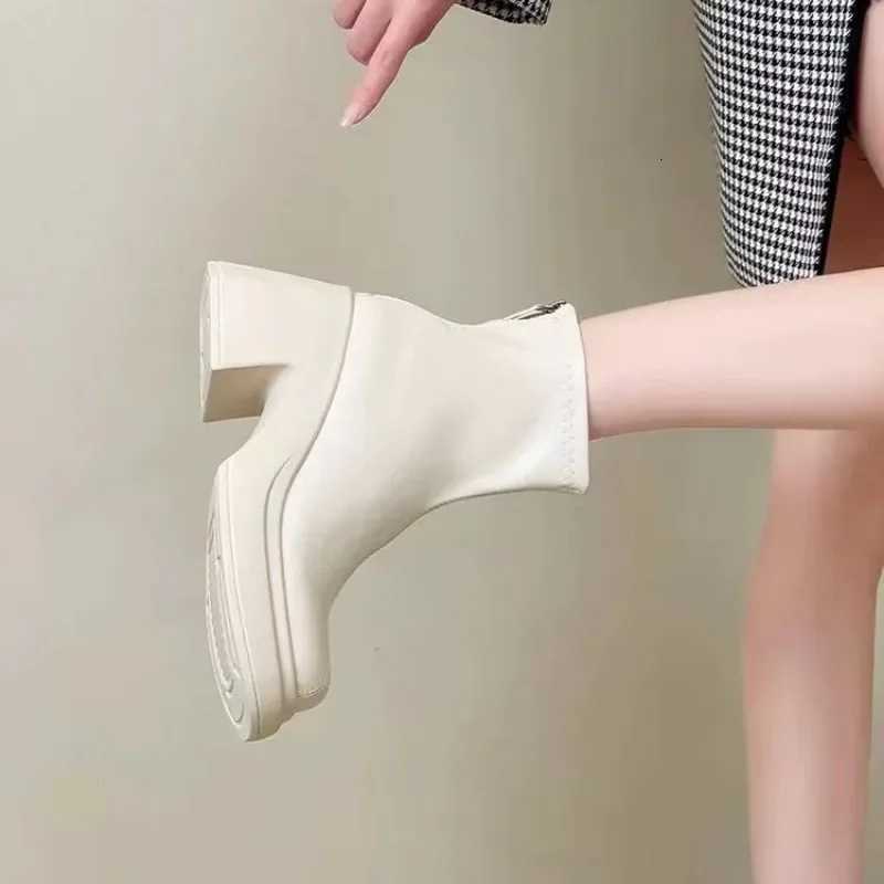 Booties Work Very High Heels Leather Female Short Shoes Combat Heeled Womens Ankle Boots Punk Style Boot Y2k Spring 2024 Autumn XJ250807