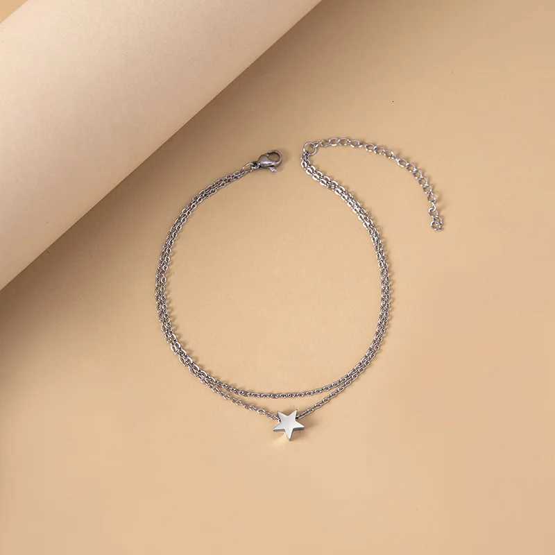 2024 New Star Charm Anklet Stainless Steel Double Layered Chain Ankle For Women Girls Summer Beach Jewelry Y250805