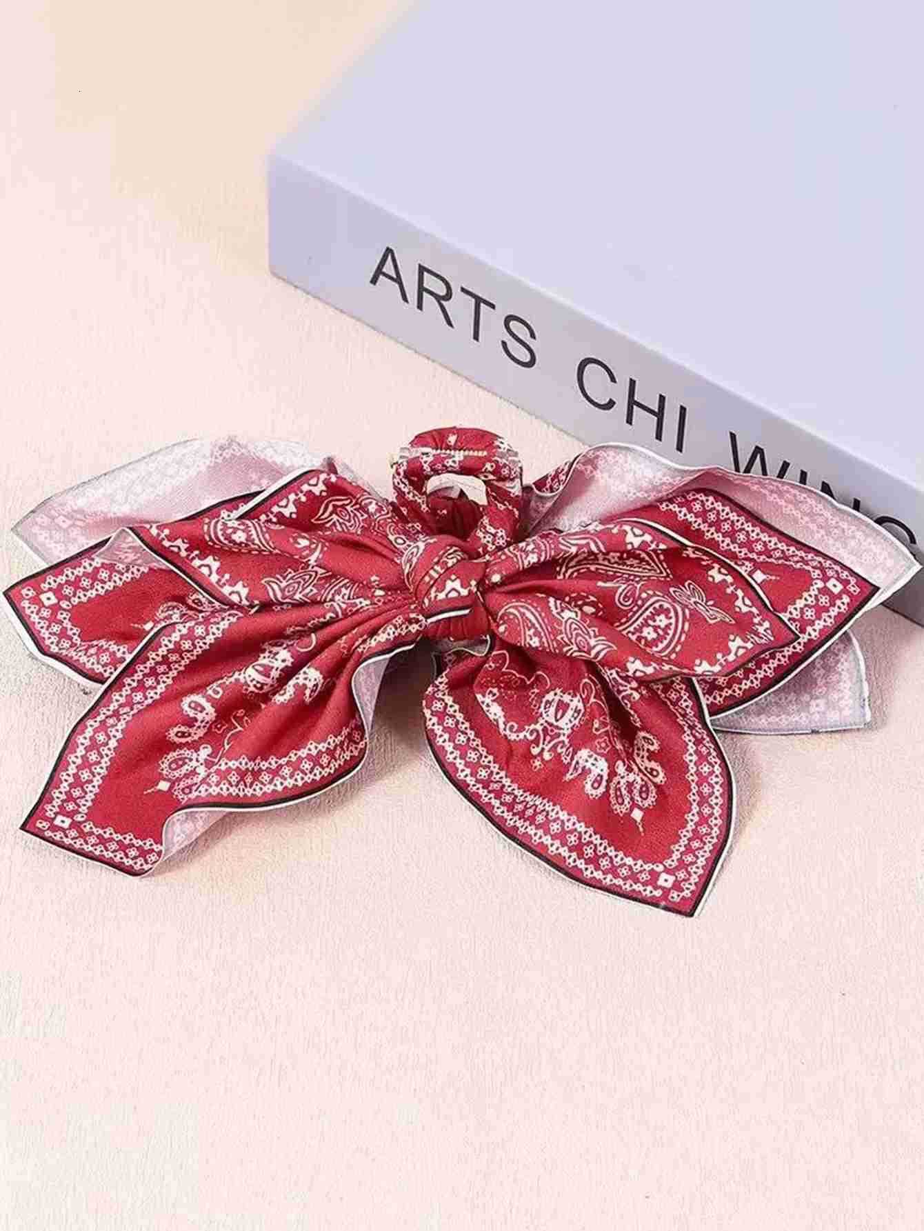 1pcs Bohemian Versatile Unique Hair Clip Red Cashew Flower Bow Grab Clip Sweet Clip Resort Ponytail Clip Fashion Headwear U250807