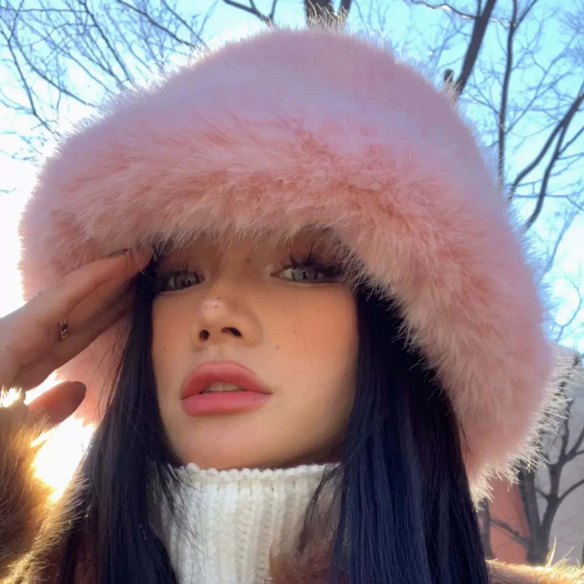 2025 Fluffy Faux Fur Bucket Hats Women Rabbit Fur Warm Thick Plush Winter Hat Lady Fashion Panama Furry Fisherman Cap Y2k 250806