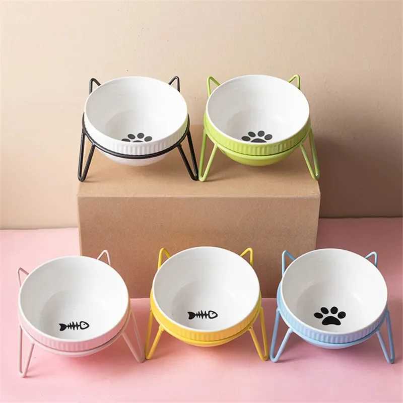 Fashion Cartoon Ceramic Pet Bowl Protect The Spine Table High Foot Dog Feeder Dog and Cat Cartoon Bowl Pet Supplies Accessories Y250806