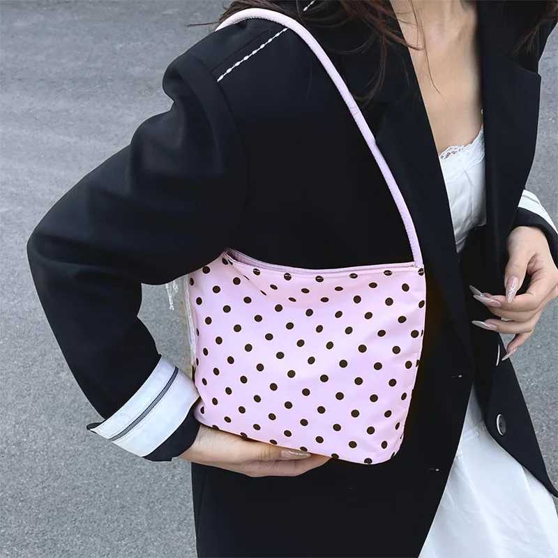 Pure Color Polka Dot Handbag Shoulder Bag Women Nylon Underarm Bags Chic Bucket Bag Trendy Korean Style Tote Bag Handbag Z250807