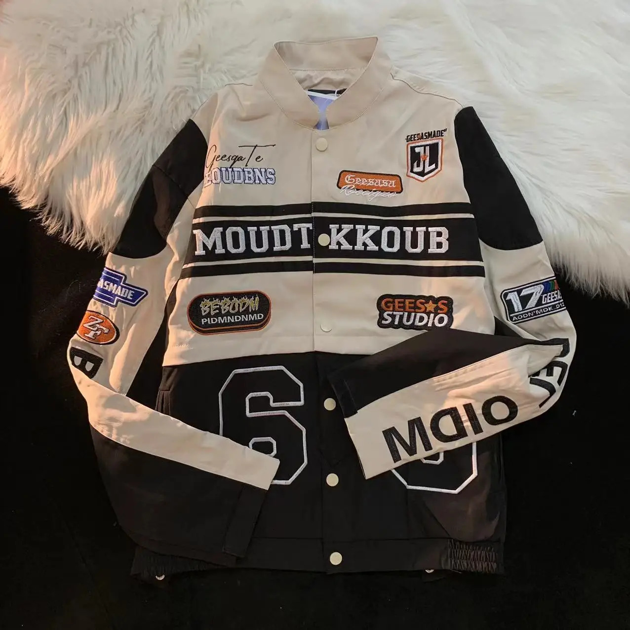 stylish womens clothes removable two pieces kpop korean streetwear varsity baseball uniform Motorcycle jacket Girls Racing Suit 250805