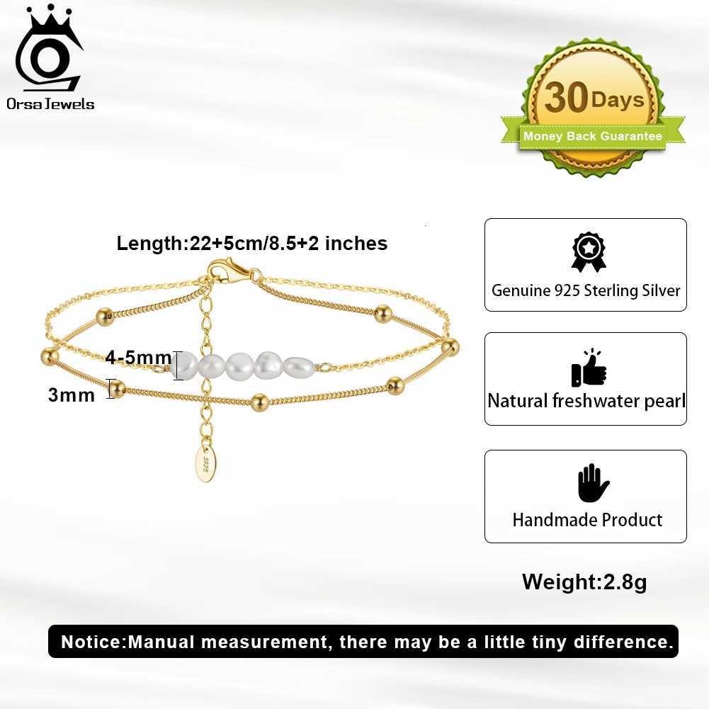 ORSA JEWELS Layered Natural Pearl Chain Anklet for Women Girl 925 Silver Fashion Summer Beach Foot Anklets Jewelry SA50 Y250805
