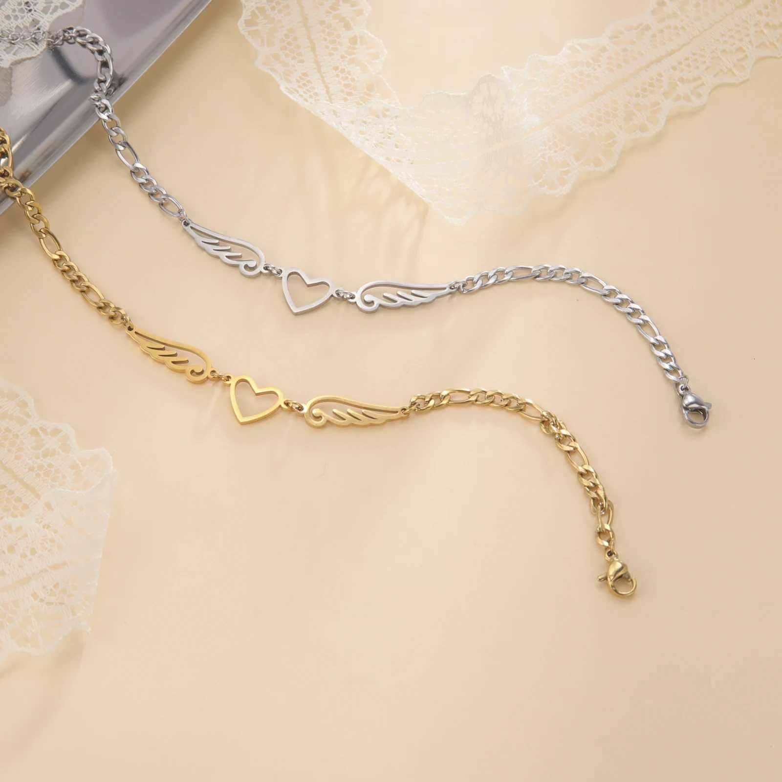 Allergy Free Stainless Steel Ankle for Women Heart Wing Charm on Leg Girls Foot Chains Anklet Jewelry Y250805