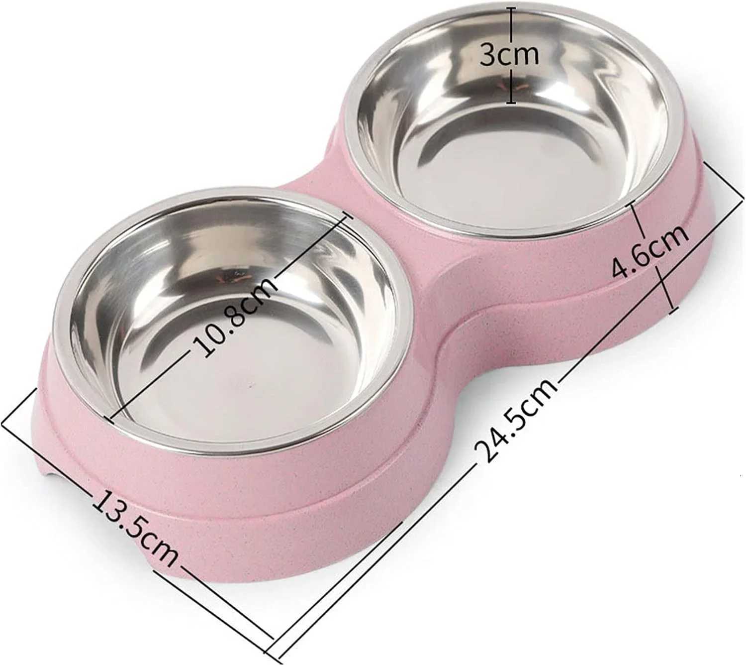 Double Pet Bowls Dog Food Water Feeder Stainless Steel Pet Drinking Dish Feeder Cat Puppy Feeding Supplies Small Dog Accessories Y250806