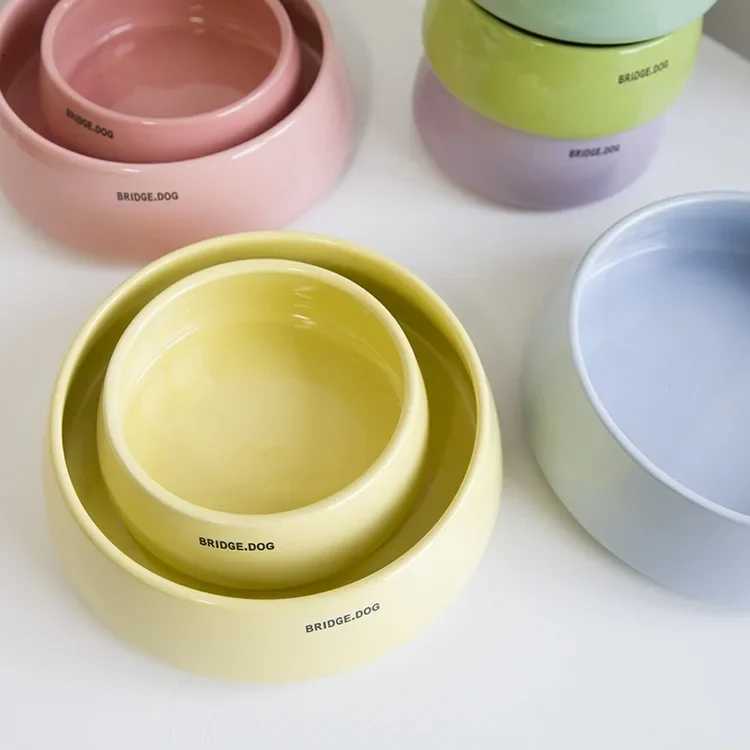 Cat and dog food bowl ceramic grain bowl anti-tipping and non-black chin Y250806