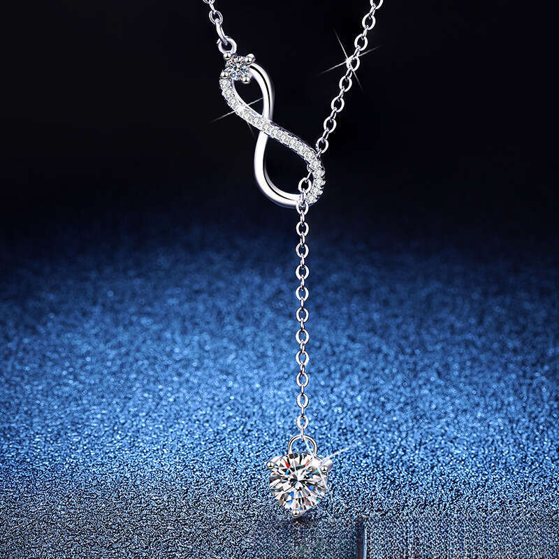 Weizi Pure Sier S Necklace Moissanite 1 ct 8-Shaped Tassel Infinity Symbol Pendant Fashion Jewelry
