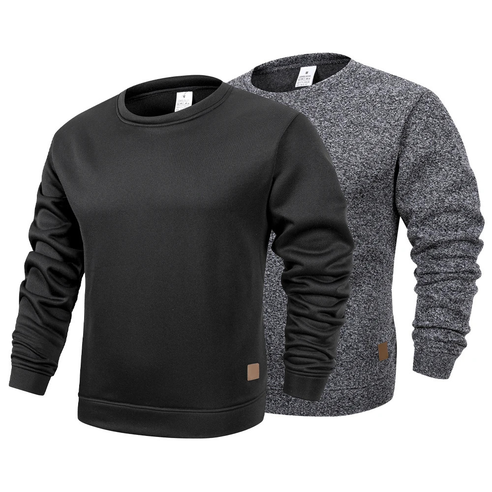 Mens Round Neck Sweatshirt Solid Color Loose Casual Pullover Men Fashion Warm Long Sleeve Hoodies Clothing 250807